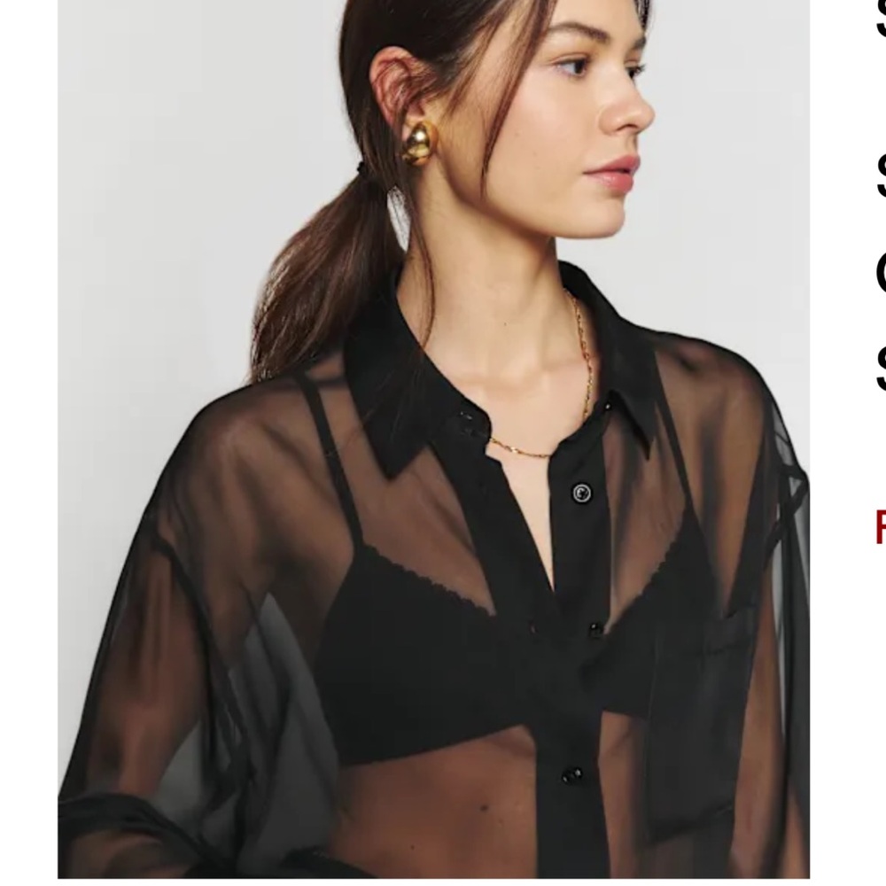 Reformation Will Oversized Sheer Shirt Black - Size M